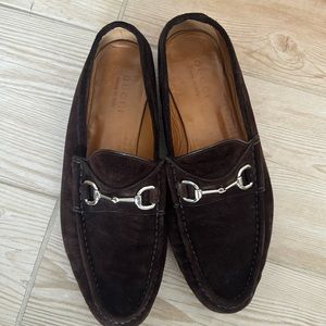 Gucci Brown Suede Loafers with Silver Accents